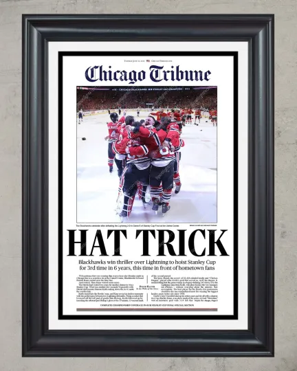 Discover 2015 Chicago Blackhawks Stanley Cup Champions Framed Newspaper Print Front Cover