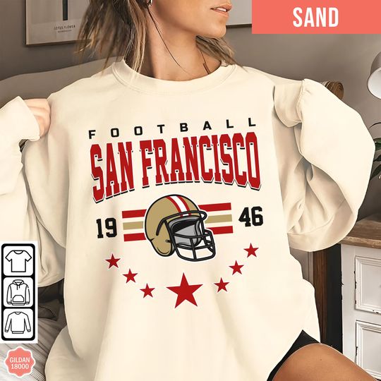 Discover San Francisco Football Sweatshirt, Shirt Retro Style 90s Vintage Unisex Crewneck, Sun Day Football, Graphic Tee Gift For Football Fan Sport