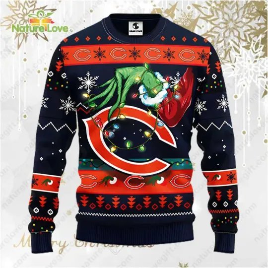 Discover Ch!c@g* Bars funny character Hand football Ugly Christmas Sweater