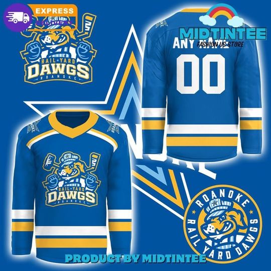 Discover FREESHIP! Roan.oke Rail Yard Dawgs New Logo 2025 Blue Hockey Shirt Reprint