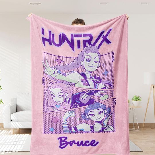 Discover Custom Christmas Huntrix Girls Blanket, Demon Hunters Name Blanket, Music Inspired Blanket, Winter Holiday Throw, Christmas Blanket Gift
