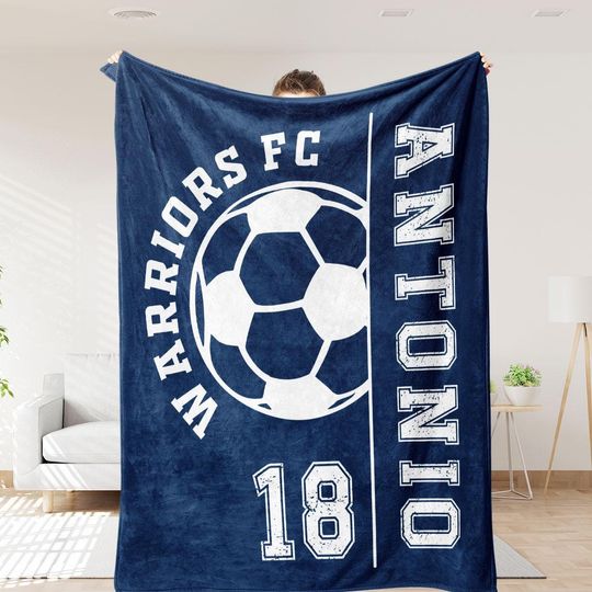 Discover Custom Soccer Blanket with Your Name, Sports Team Blanket, Gift for Soccer Lovers, Birthday Gift For Grandson