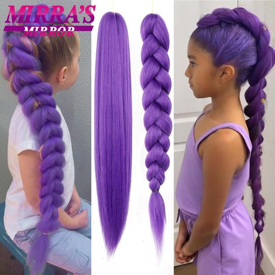 Discover Purple Braiding Hair Extensions Pre Stretched Soft Yaki Synthetic Jumbo Braids DIY Ponytail Braid Pink Grey Orange Red Blue Hair