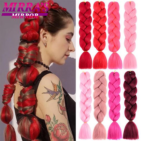 Discover Pink Jumbo Braids Hair Extensions 24Inch Long Bulk Hair Yaki Texture Synthetic Braiding Hair Red Fake Hair For Girl Purple Green