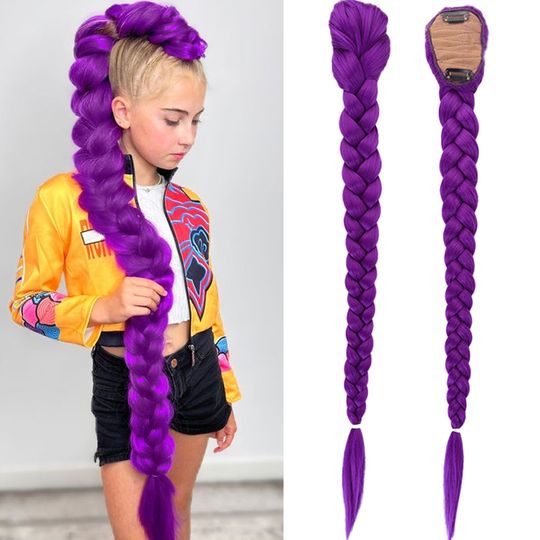 Discover Synthetic Braided Purple Hair Ponytail Rumi Costume Hairstyle 26inch Long Ponytail with Clips for Kids Girls Halloween Christmas