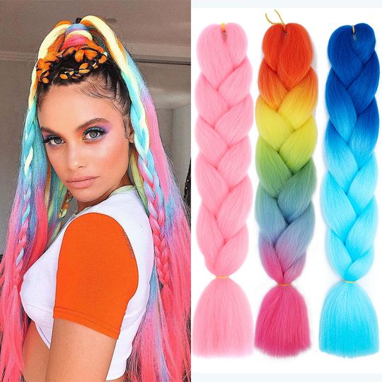 Discover AZQUEEN 24" Colored Jumbo Braiding Hair Synthetic Hair Extensions For Women DIY Crochet Hair Braids Pink Purple Yellow