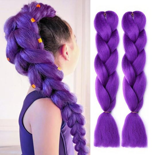 Discover Long Purple Braiding Hair 24Inch Pre Stretched Synthetic Braiding hair for Braids Purple Hair Extensions for Halloween Cosplay