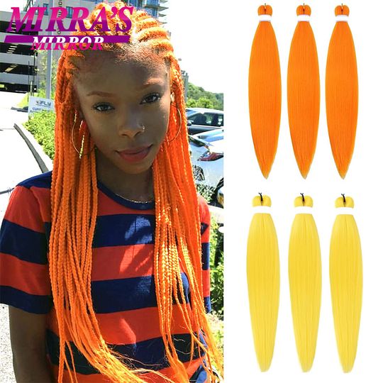 Discover Braiding Hair Pre Stretched Soft Yaki Synthetic Crochet Hair Braid Extension Hot Water Setting Green Pink Orange Yellow Hair