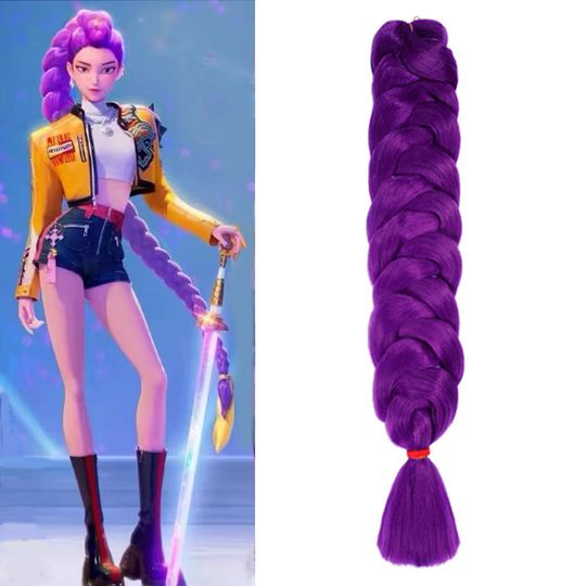 Discover KPOP Demon Hunters Rumi Long Purple Synthetic Braiding Hair Extensions for Girl Ponytail Jumbo Braids Halloween Costume Cosplay