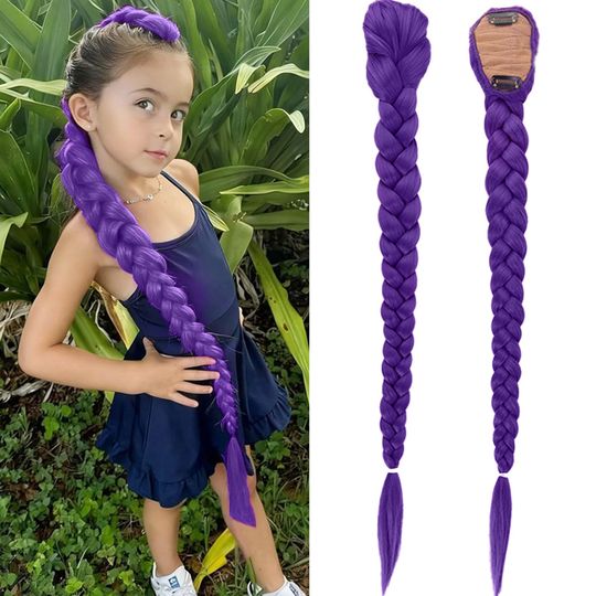 Discover 26inch Purple Braided Hair Ponytail Extensions for Kids Cosplay Long Purple Braids Rumi Hairstyle for Kids Christmas Party Use