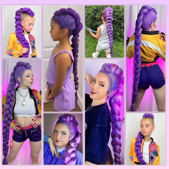 Discover 26inch Cosplay Wig KPOP Rumi Long Purple Braided Dress Up Accessories DIY Ponytail Braid Heat Resistant Synthetic Wig