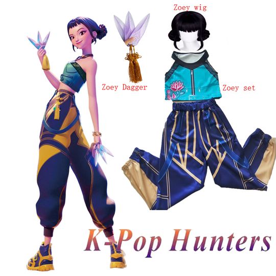 Discover Anime KPop Demon Cos Hunters Superstar rumi Cosplay Costume Zoey Wig Zoey Daggers Set Girl Group Suit Halloween Party Roleplay