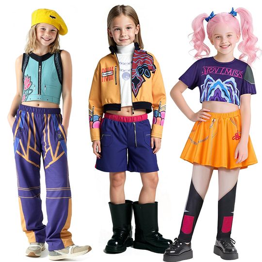 Discover KPop Movie Demon Hunters Same Style Girls Clothing 2-12Years Children Halloween Cosplay Party Masquerade Zoey Rumi Mira Costume