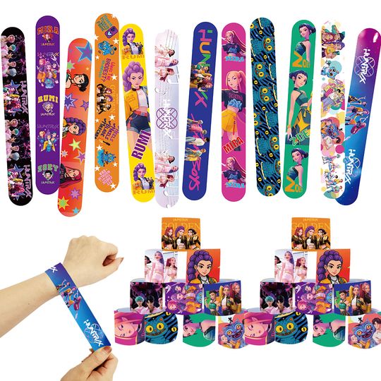 Discover 12/24/36/48pcs K-POP Demon Hunters Slap Bracelets Birthday Party Favors Gift Bag Christmas Stocking Fillers for Kids Snap Bracel