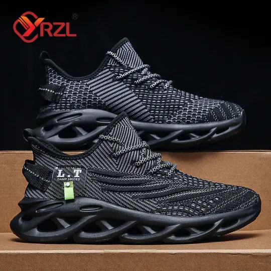 Discover YRZL Men Sports Running Black Jogging Shoes Casual Sneakers Outdoor Breathable Mesh Women Light Shock-absorption Black Tennis