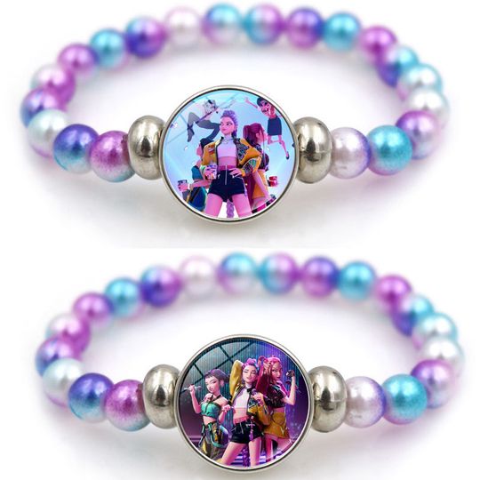Discover Anime KPop Demon Hunters Bracelets Girls Fashion Beaded Wristband Cute Cartoon Figure Jewelry Accessories Christmas Gift