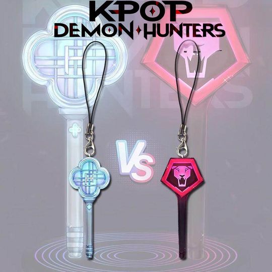 Discover Anime Movie KPop Demon Hunters HUNTR/X Cosplay Keychain Acrylic Light Stick Pendant Keyring Phone Chain Bag Accessories Gift