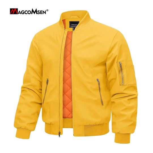 Discover MAGCOMSEN Bomber Jacket Men Warm Zip Up Winter Padded Coat Casual Baseball Jackets Pilot Windbreaker Varsity Jackets