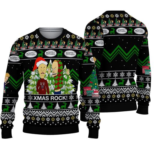Beavis and Butt-Head Xmas Rock Ugly Christmas Sweater Full Sizes
