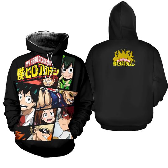 Boku no Hero Anime Hoodie Casual Sweater Sweatshirt Pullover Jacket Black