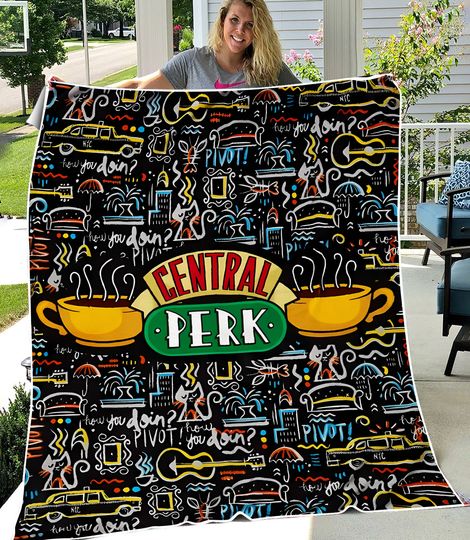 Central Perk Retro, Christmas Vintage Friends TV Show Fleece Blanket