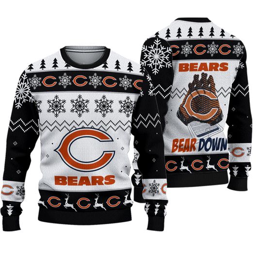 Chicago Football Bear Down Ugly Christmas Sweater Funny Holiday Gift