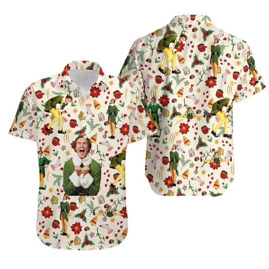 Funny Elf Movie Hawaiian Shirt, Buddy the Elf Christmas Hawaiian Shirts, Will Ferrell Button Up Shirt, Christmas Movie Aloha Holiday Shirt