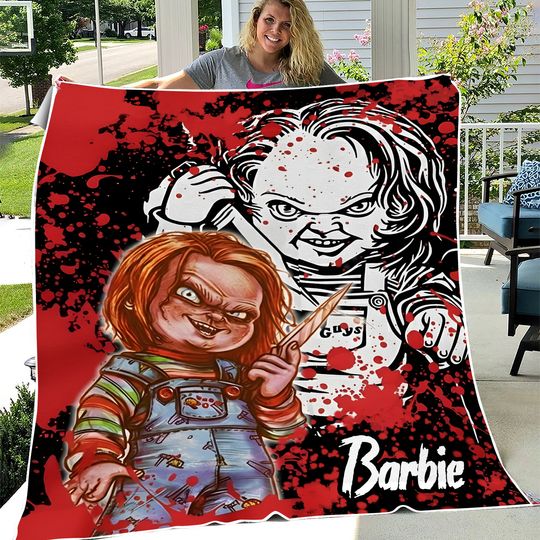 Horror Chucky Doll Blanket, Personalized Name Chucky Blanket, Halloween Throw Blanket, Halloween Movies Blanket