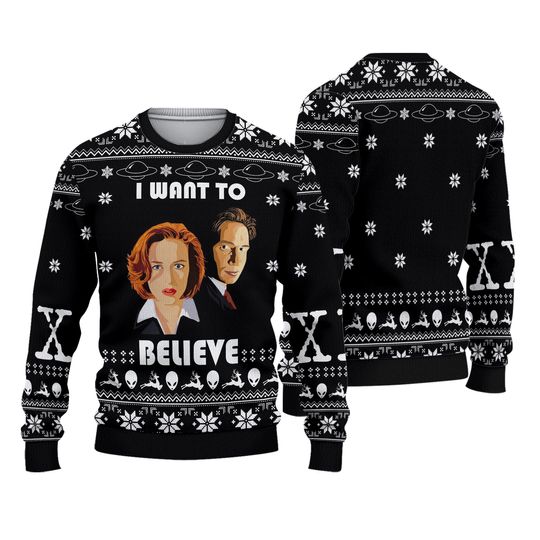 The X File I Want To Believe Ugly Sweater, Vtg The X File Ugly Christmas Sweater Knitted, The X File Christmas 3D Sweater