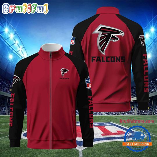 Atlanta Falcons Football Team Custom Name Standing Neck Zipper Jacket