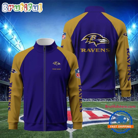 Baltimore Ravens Football Team Custom Name Standing Neck Zipper Jacket