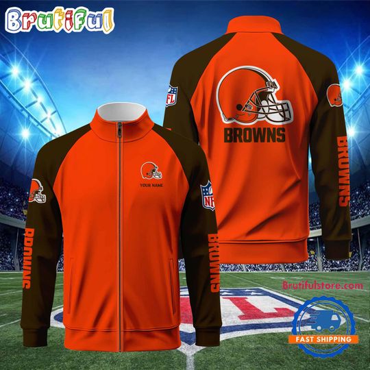 Cleveland Browns Football Team Custom Name Standing Neck Zipper Jacket