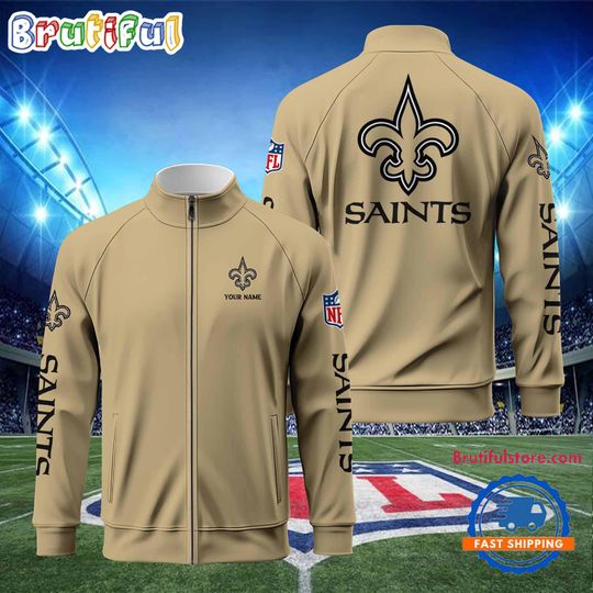 New Orleans Saints Football Logo Team Standing Neck Zipper Jacket, Custom Football Zipper Jacket