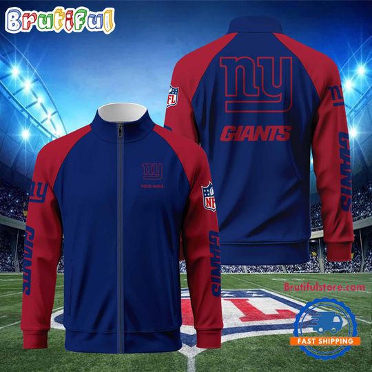 New York Giants Football Team Custom Name Standing Neck Zipper Jacket