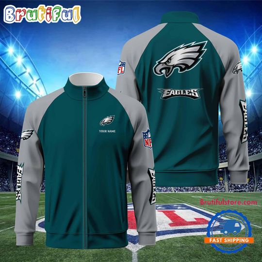 Philadelphia Eagles Football Team Custom Name Standing Neck Zipper Jacket