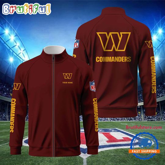 Washington Commanders Football Logo Team Standing Neck Zipper Jacket, Custom Football Zipper Jacket
