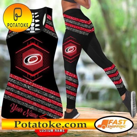 Carolina Hurricanes Hollow Tank Top And Leggings Set For Hockey Fans