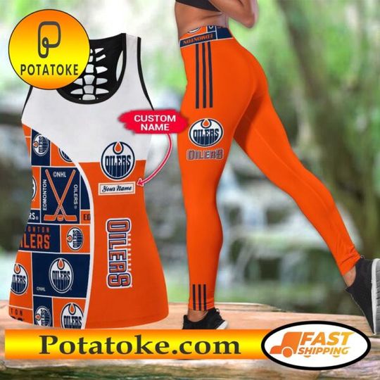Edmonton Oilers Hollow Tank Top And Leggings Set For Fans