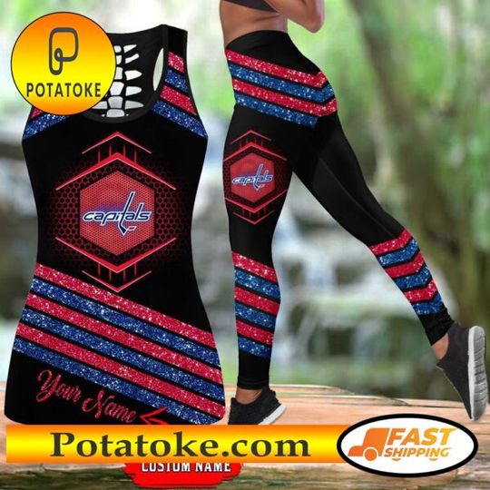 Washington Capitals Hollow Tank Top And Leggings Set For Hockey Fans