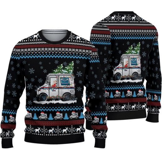 Postal Worker Ugly Christmas Sweater, Funny Mail Carrier Holiday Jumper, Festive Gift for Post Office Employees & Mail Delivery Lovers
