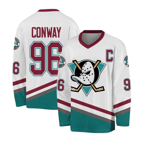 The Mighty Ducks Movie Ice Hockey Jersey 96# Conway Sewn White