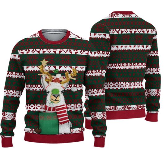 33 Degrees  Ugly Christmas Sweater LLAMA Beer or Phone Pocket Size Large Sequin
