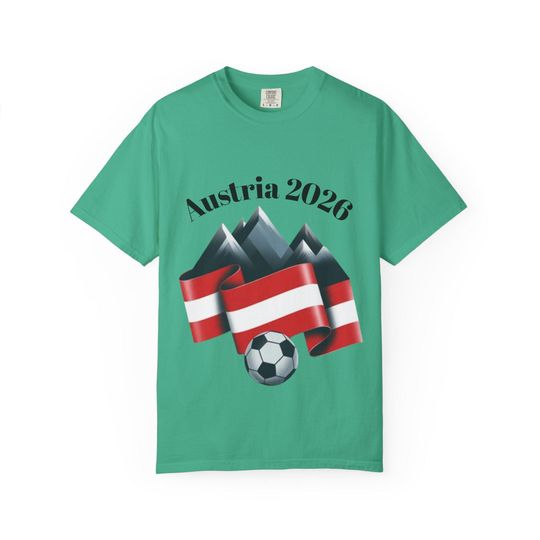 Discover Austria 2026 Mountains Flag Soccer Ball T-Shirt | Austrian Football Tee