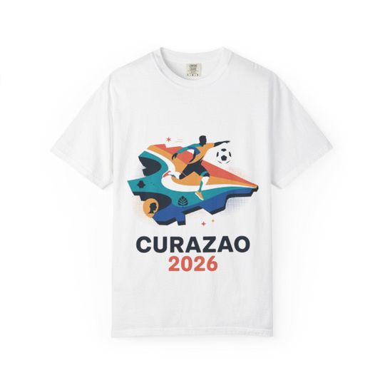 Discover Curazao 2026 Soccer Player Graphic T-Shirt | Island Flag Colors