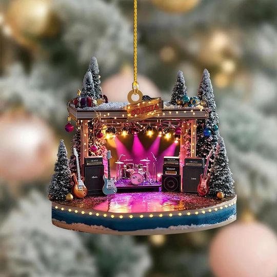Custom Name Rock Band Stage Acrylic Ornament, Mini Concert Christmas Acrylic Ornament, Music Lover Xmas Gift 2D FLAT