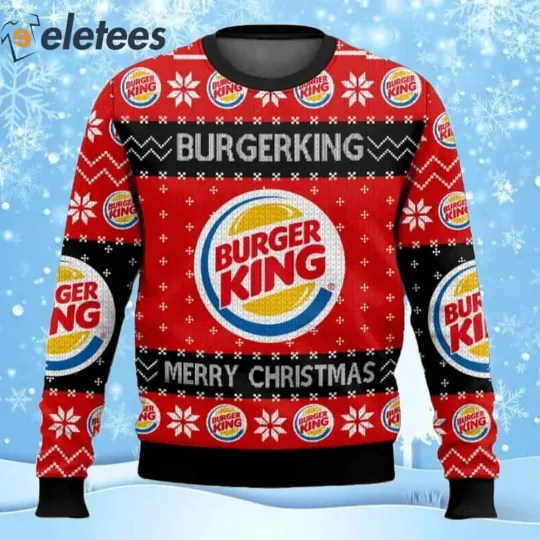 Burger King Ugly Christmas Sweater Funny Fast Food Lovers Festive Holiday Gift