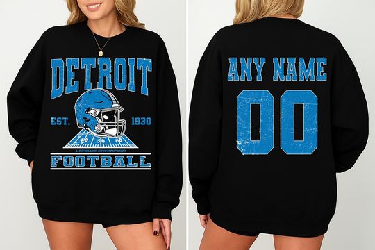 Discover Personalized Detroit Football Sweatshirts - T-Shirts - Hoodie, Football Crewneck Sweatshirt, Detroit Custom Football Shirt