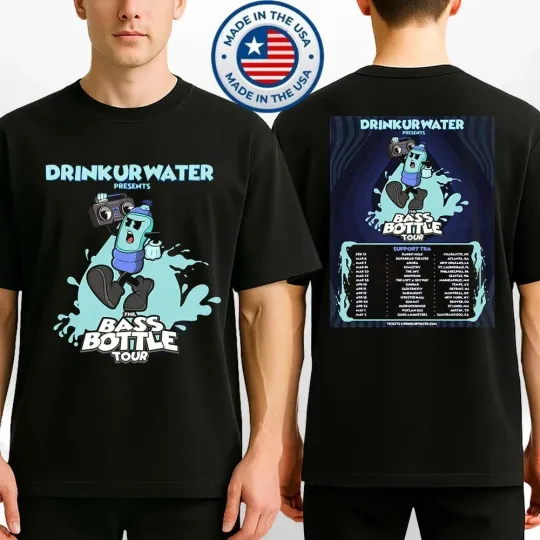 Discover Drinkurwater The Bass Bottle Tour 2026 Poster Double Sided T-Shirt