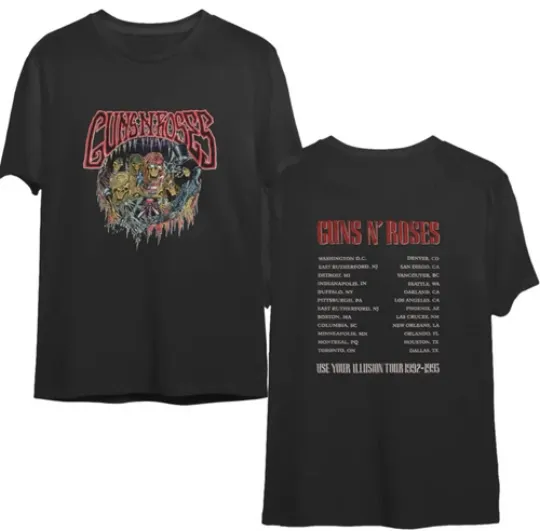 Discover Guns N' Roses Unisex Tee: Illusion' Tour Shirt Double sided