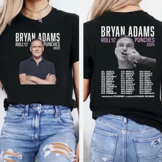 Discover Bryan Adams Roll With the Punches 2025 Tour Double Sided T-Shirt